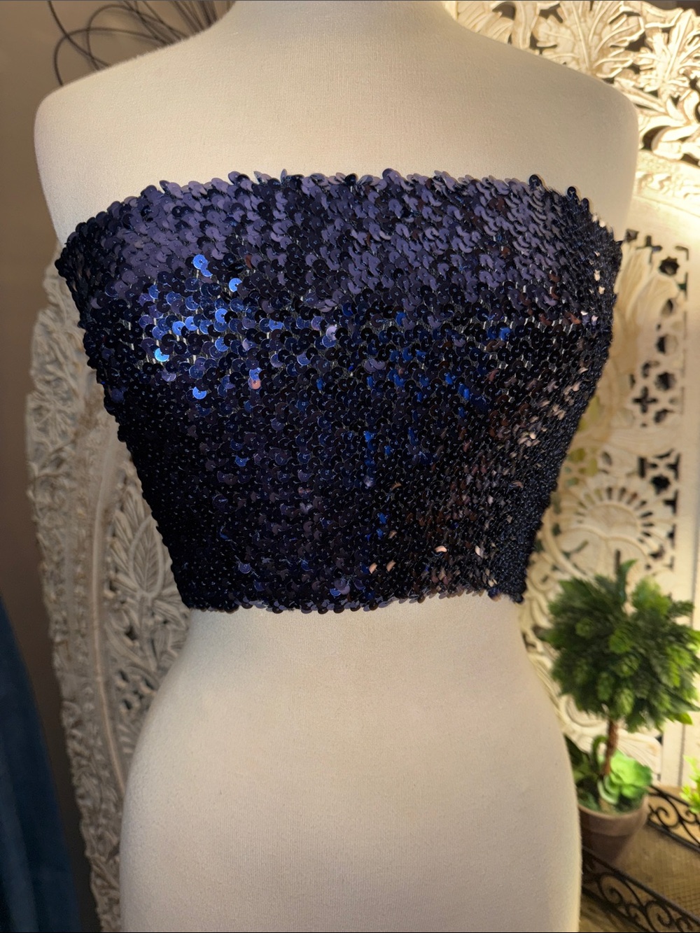 PINK Victoria's Secret Navy Sequin Strapless Tube Top